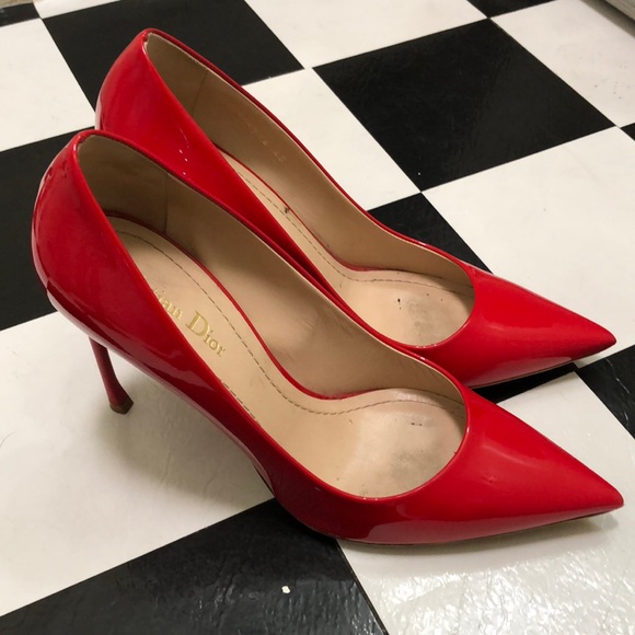 CHRISTIAN DIOR PUMPS PATENT LEATHER RED - Picture 2 of 2